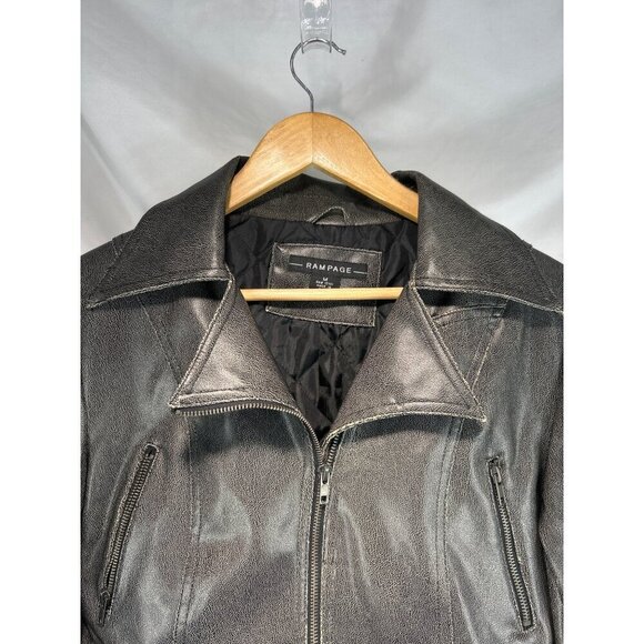 Rampage Women's Black Motorcycle Jacket Leather Zipped Pockets Full-Zip M (A-8) - Picture 3 of 7